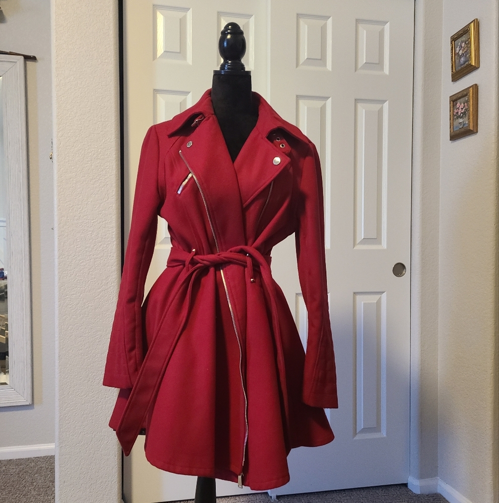 Women's Red Trench Coat with Belt